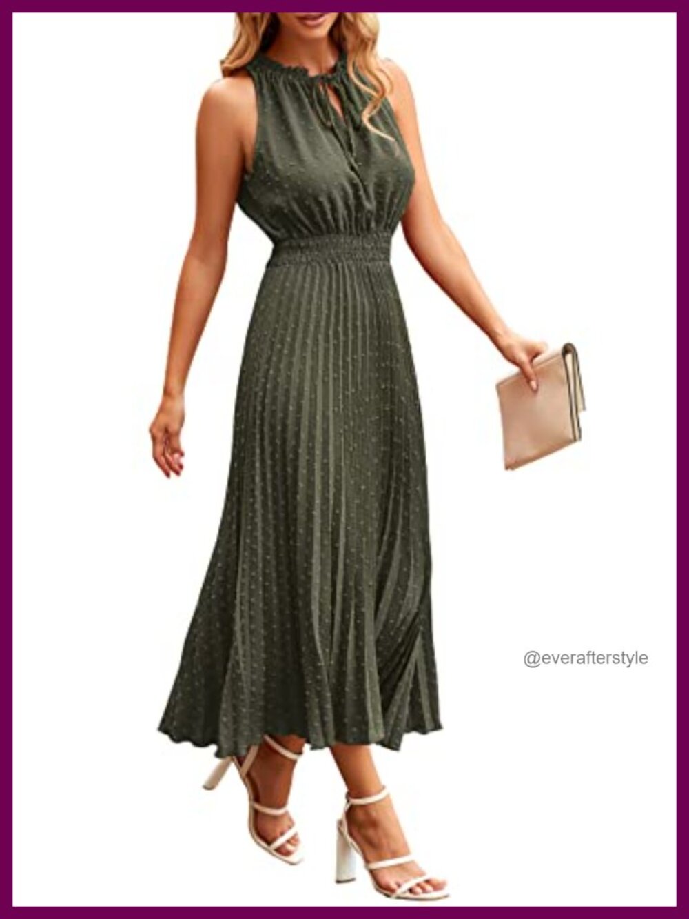 Sleeveless V Neck Midi Dress Swiss Dot Flowy Casual Summer Sundress